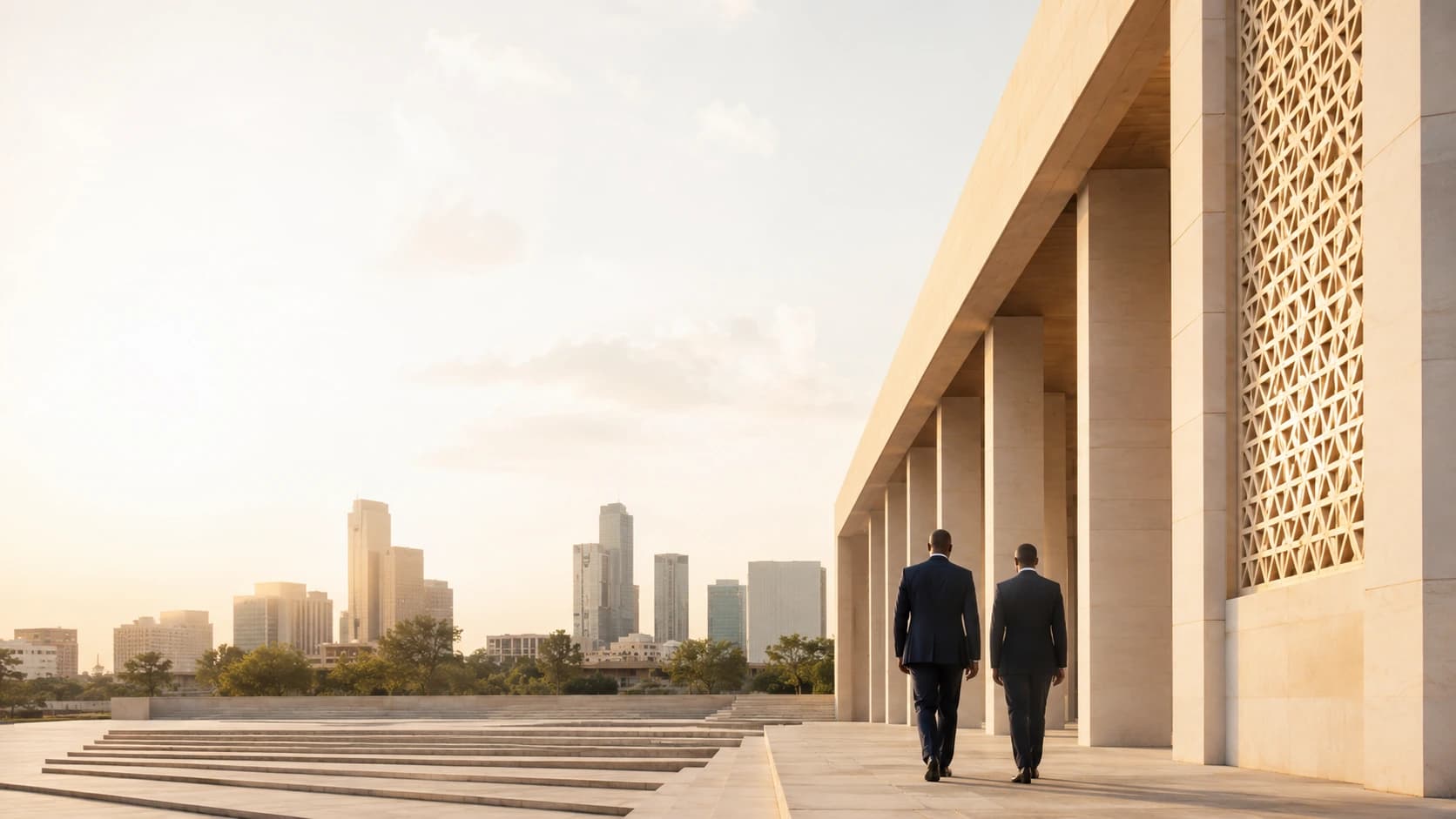 Institutional architecture overlooking an African city